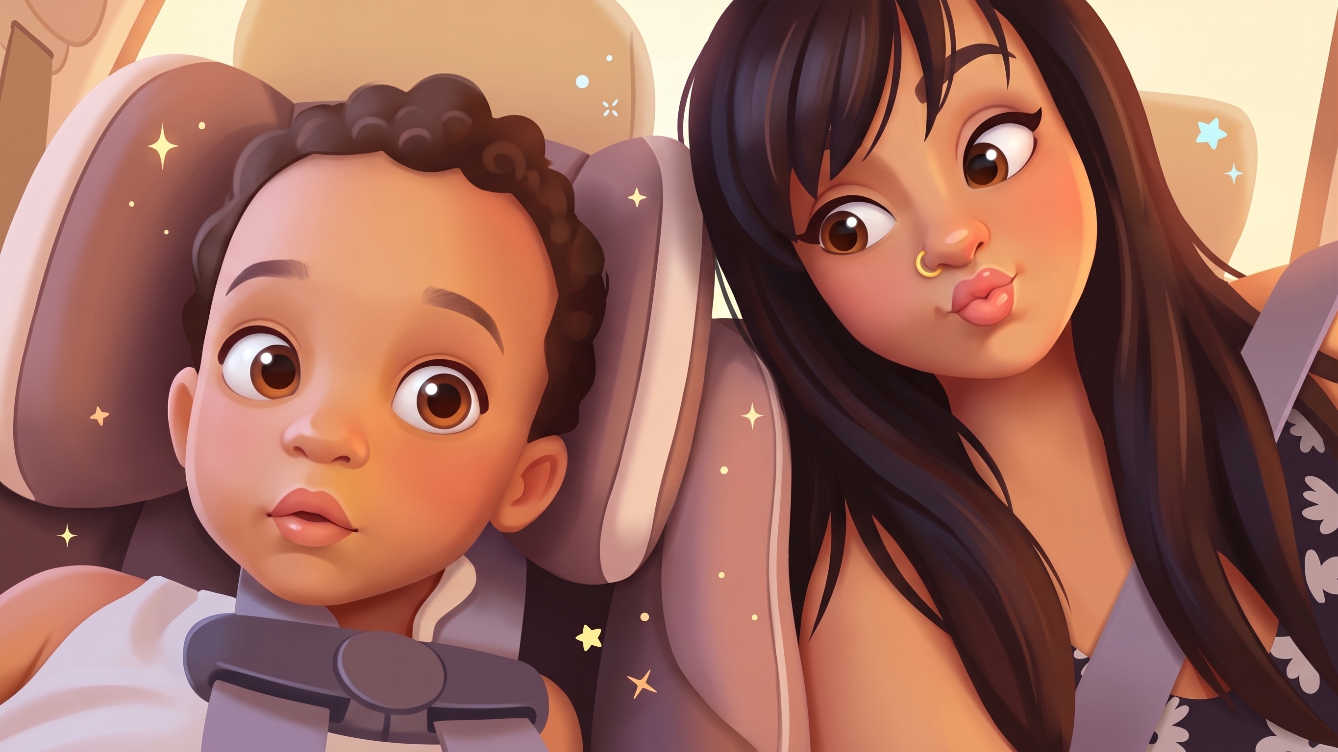 Illustrated mother and child adventure