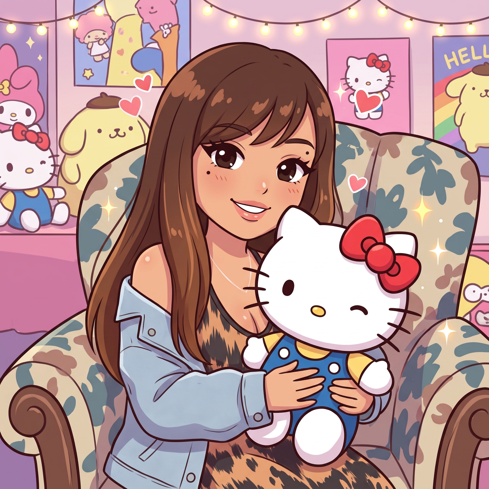 Illustrated woman with Hello Kitty